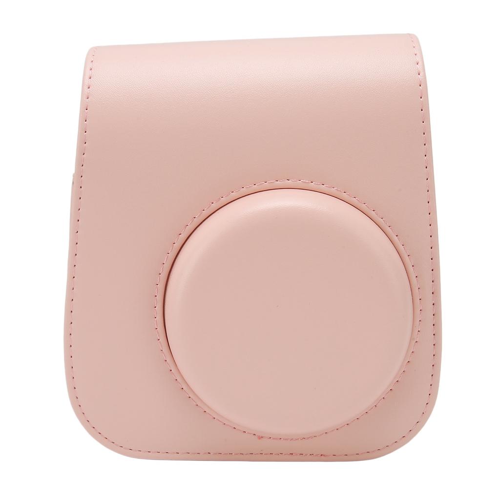 Protective Camera Case PU Leather Pure Color Camera Carrying Bag with Adjustable Strap for Camping Travel Pink