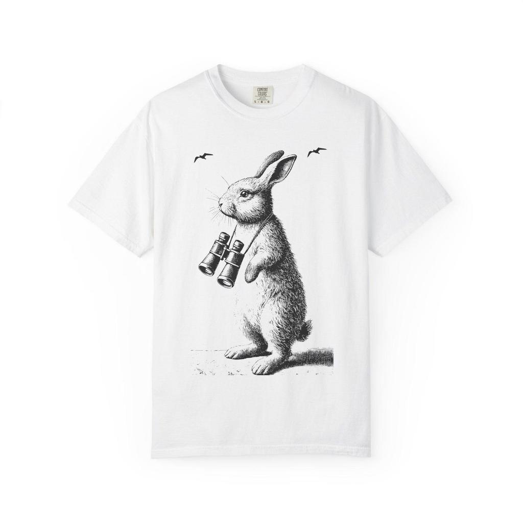 Rabbit Watching Line Art T-Shirt: Vintage Retro Style Twitcher Gift