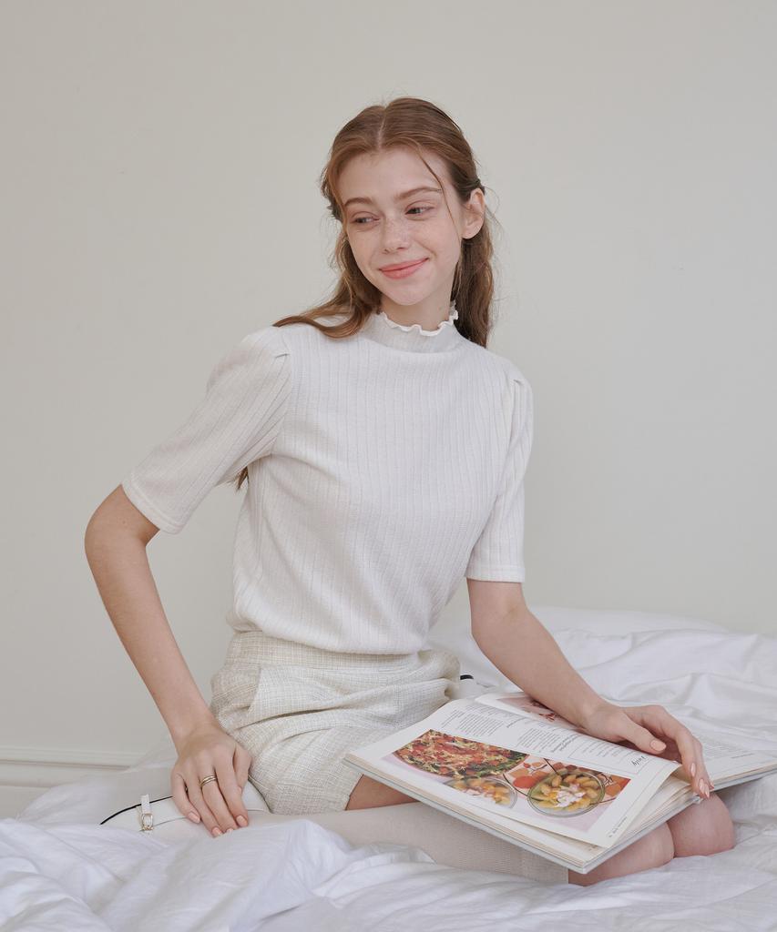 BIBYSEOB Half-Neck Frill Turtleneck Ivory [T41]