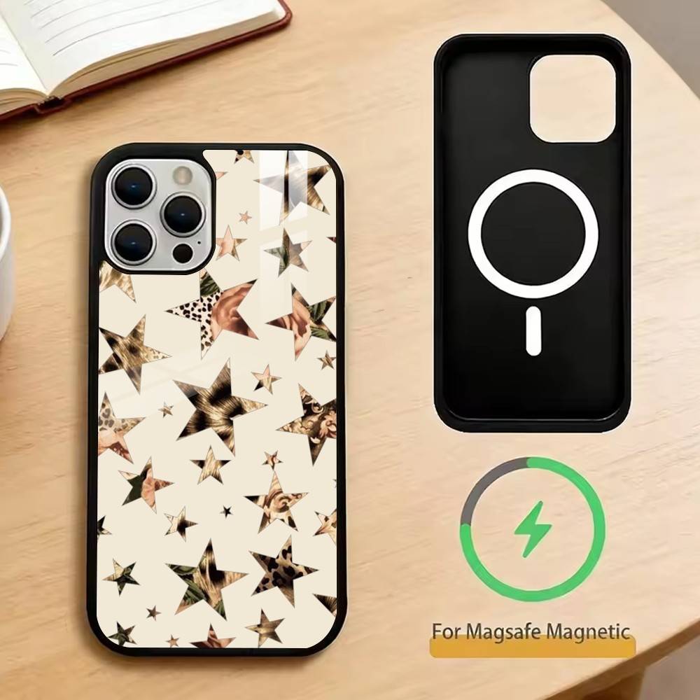 Trendy Leopard Print Star Pattern   Phone Case For iPhone17,16,15,14,13,12,11 Plus,Pro Magnetic For Magsafe Wireless Charging