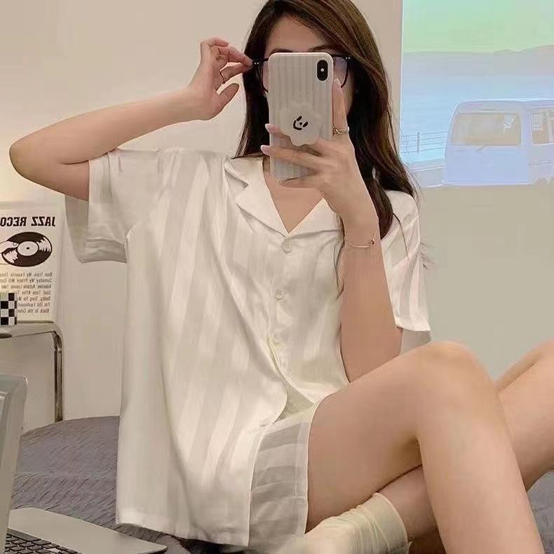 Женская пижама из шелка Ice Silk Plaid 2024 года, весна/лето — комплект из двух предметов с длинными рукавами