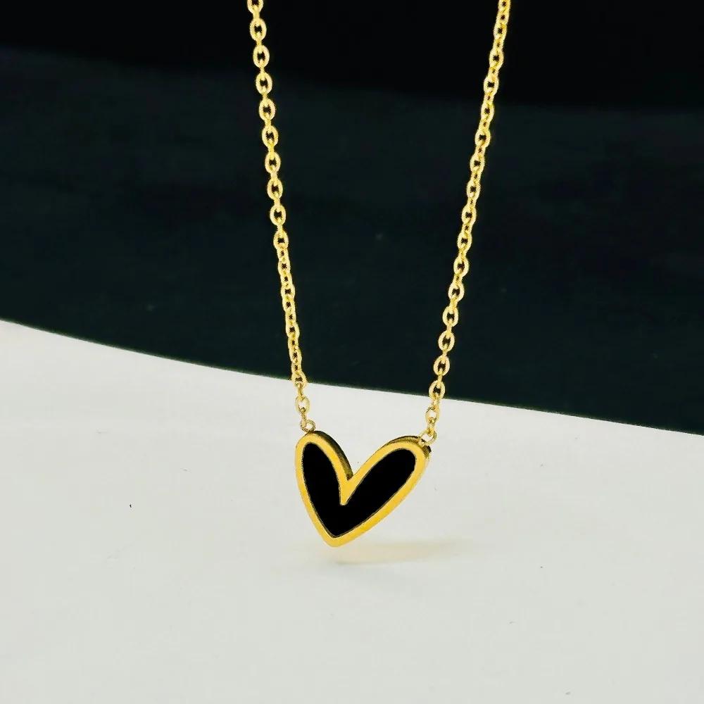 Trendy Exquisite Gold Color Stainless Steel Heart Shape Pendant Necklace Earrings for Women Valentine's Day Gift Jewelry Sets