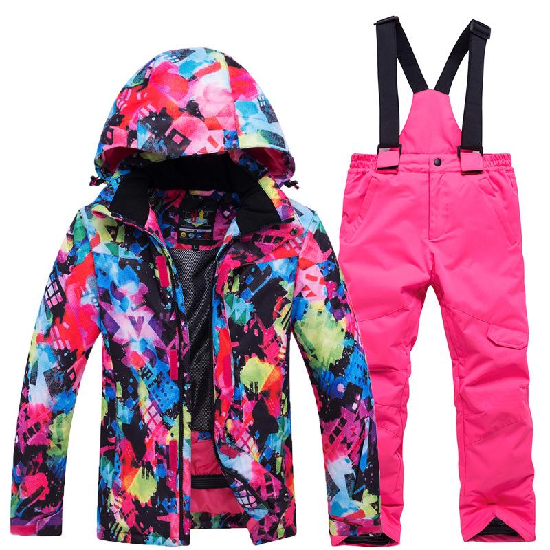 Boy's Girl Camouflage Ski Set Windproof Warm Waterproof Outdoor Thickened Single Board Ski Jacket Pants