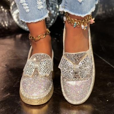 Женская обувь на одной педали, ленивые маффины, платформа, повседневные одинарные туфли, весна и лето, новинка, бант со стразами