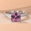 Fashion Silvery Color Square Cut Pink Stone Ring Wedding Band Valentine's Day Jewelry