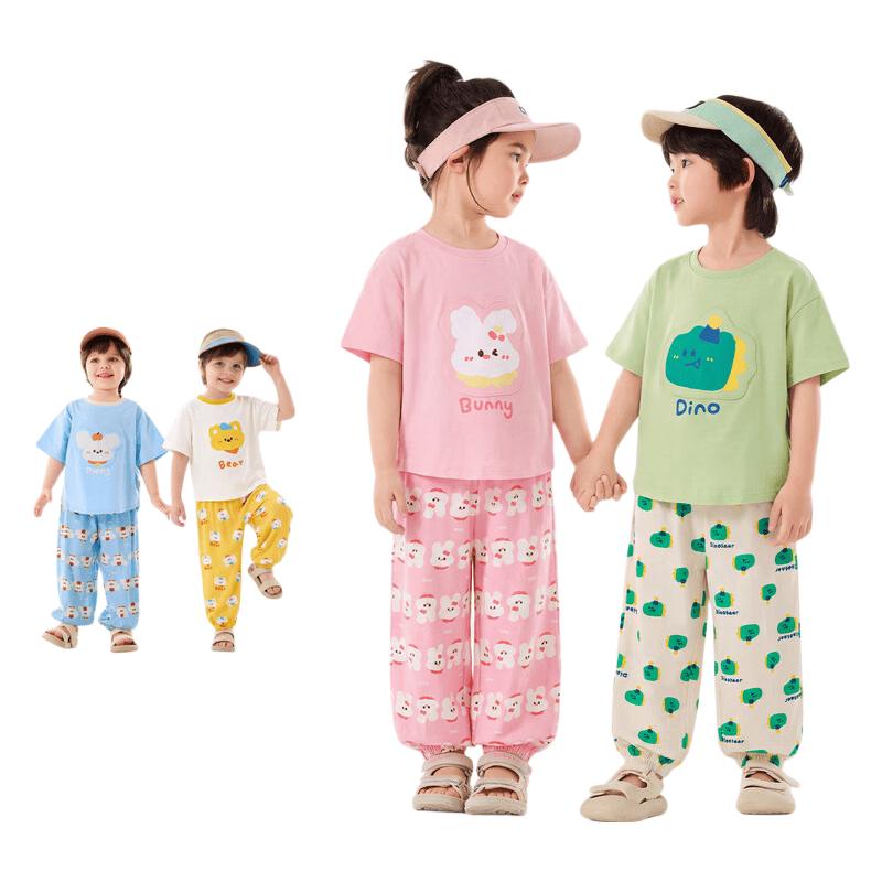 Dudu Home Kids' Summer Cartoon Short Sleeve Anti-Mosquito Set