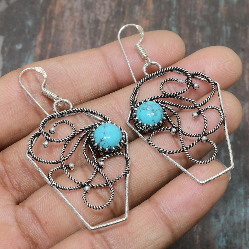 Серьги ручной работы из стерлингового серебра 925 пробы Санта-Роза с бирюзовым драгоценным камнем для женщин