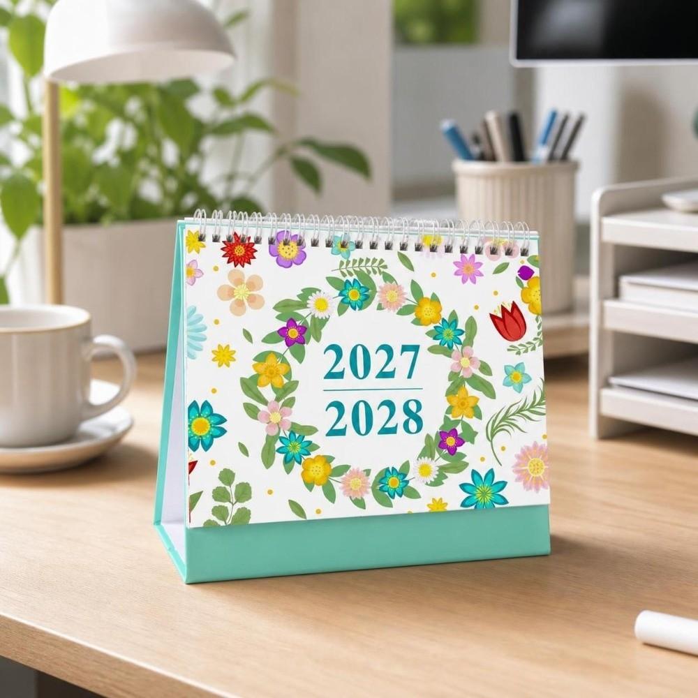 Portable Standing Flip Calendar Thick Paper Annual Schedule Organizer 2027 Desktop Calendar Gifts