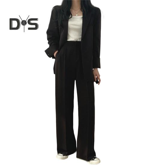 Женский комплект из 2 шт./компл., пальто, брюки, деловой стиль, однобортный кардиган с длинным рукавом и воротником-стойкой, высокая талия, широкие штаны, однотонный цвет