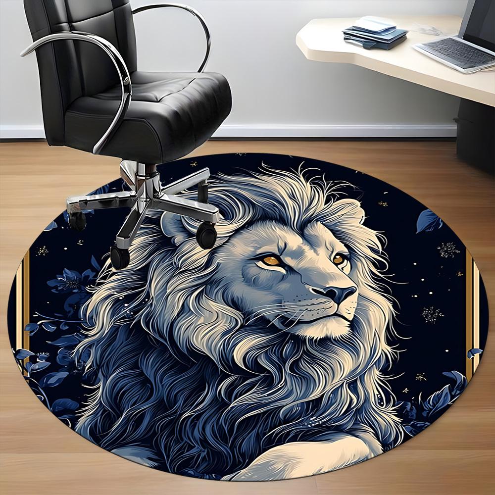 1PC Lion Night Office Round Area Rug,  Mat Suitable ForOffice, Under Office Chairs Bedroom Living Room Home Decor, Room Deco