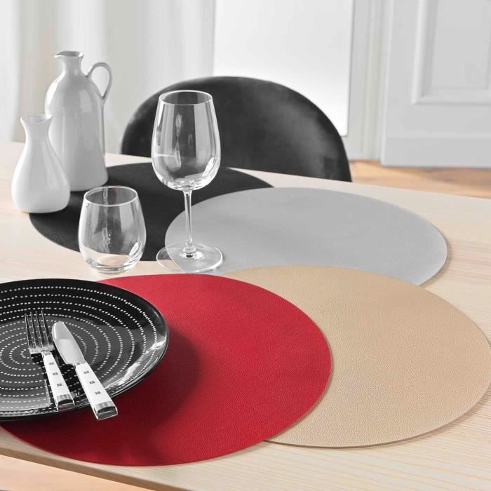 Set de table - Grani - Rond 38 cm - PVC - Argent - Lavable