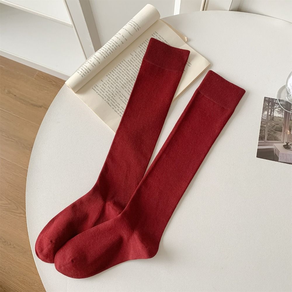 Elastic Knee High Socks Solid Color Japanese Style Socks Breathable Socks Autumn Season