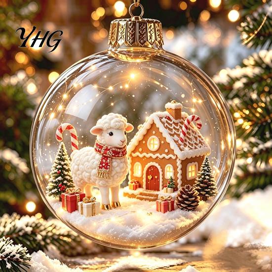 Christmas Gift Embellishments Glowing Story Ornament, Light?Up Mini Holiday Scene Hanging Ball with Warm Party Favors LED Light, Clear Plastic