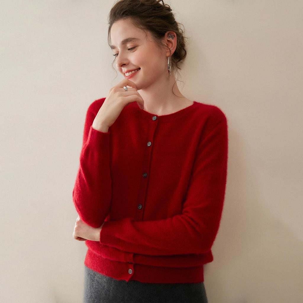 Women's 100% Pure Cashmere Cardigan - Autumn/Winter Casual Round Neck Solid Knit Sweater Coat