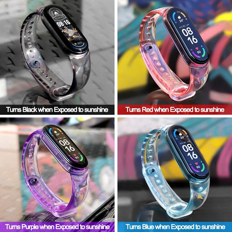 Ремешок для Xiaomi Mi Band 6 5 4 3 Браслет со сменой цвета для Mi Band5 ТПУ Анти-пот Браслет на запястье для Miband Замена ремешка Ремешки для часов 8 9 10 Браслет