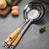 201Нержавеющая сталь сито-ковш с большой сеткой шумовка с деревянной ручкой ложка-шумовка для масла подходит для использования на кухне
