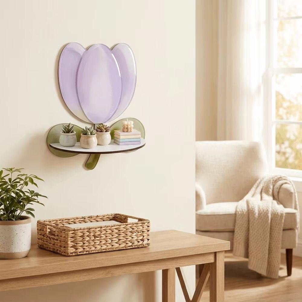 Wood Flower Wall Shelf Bohemian Style Crystal Display Shelf Decorative Wall Shelf  Candle Display