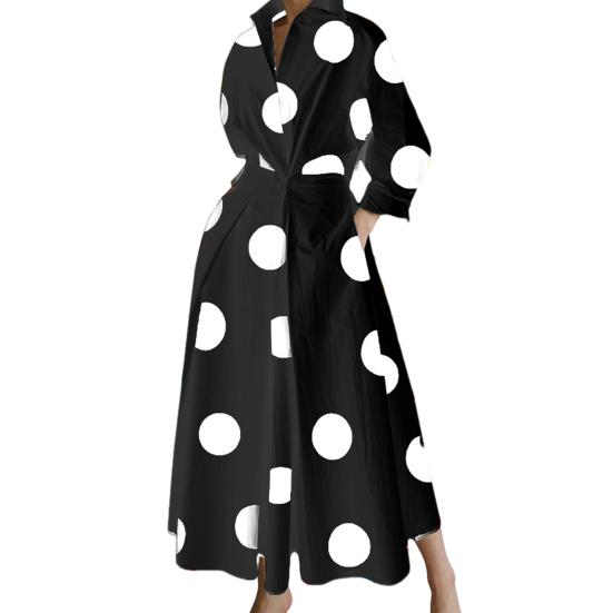 МОДА Женское весенне-осеннее платье с отворотом, V-образным вырезом, подходящим по цвету, обтягивающее, с высокой талией, длиной до середины икры, А-силуэта, со свободным подолом, с принтом, для дам, для поездок на работу и вечеринок, миди-платье