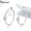 BAMOER Hyperbole Big Round Circle Clear CZ Stud Earrings for Women Jewelry