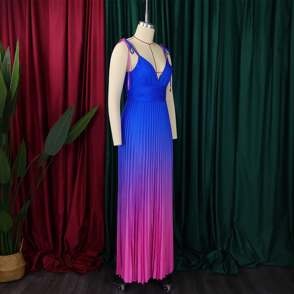 Sexy Backless Gradient Strap Dress Fashionable Long Dress for Summer