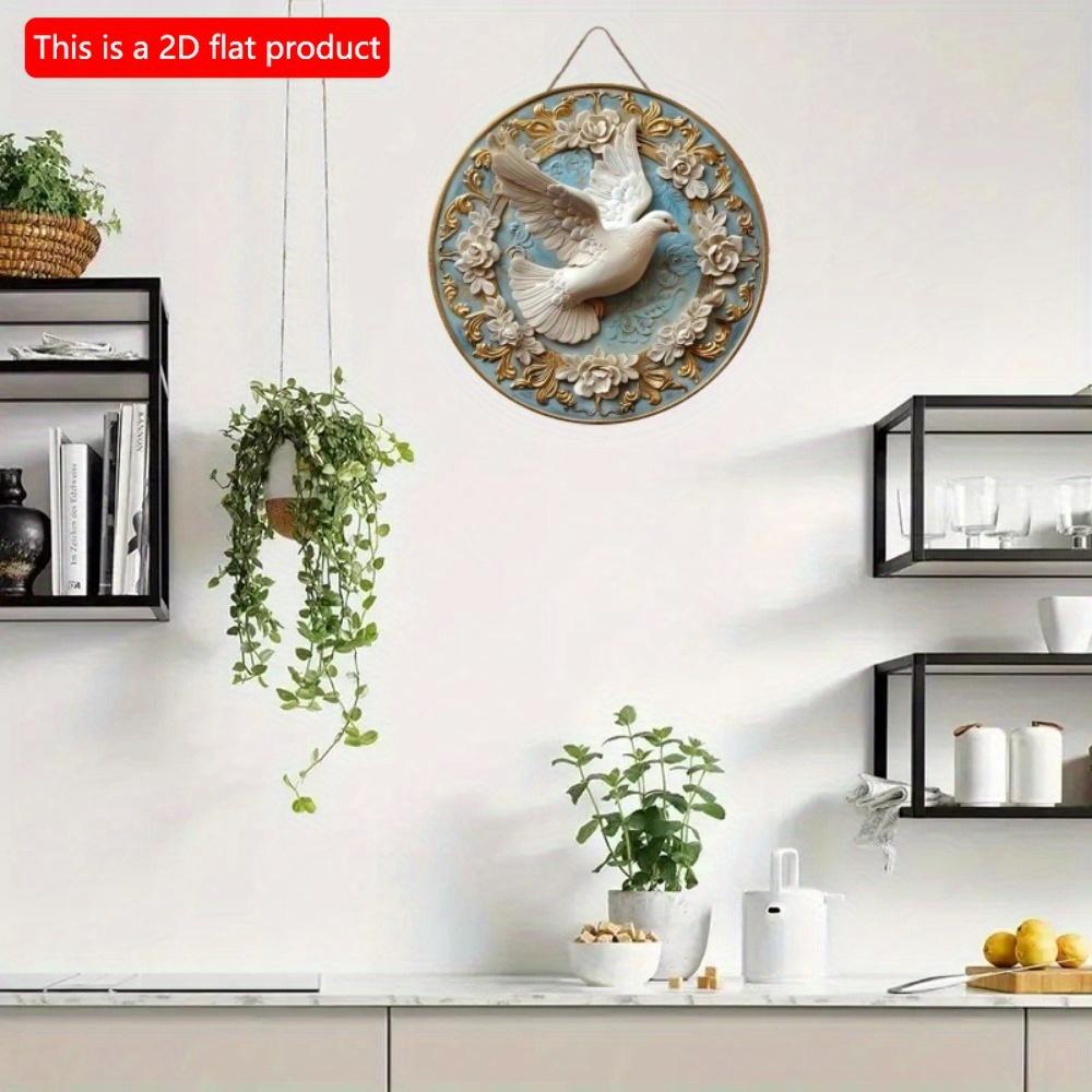 1pc 2d Flat Round Wooden Flat Sign - 20cm, Dove of Peace Theme, Suitable for Home, Office, Garage, Coffee Shop, Bar, Holiday Party Decoration, Gift