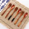 Kitchen Handmade Cloth Bag Desserts Condiment Spoon Fork Wooden Natural Cutlery Set Tea Scoops