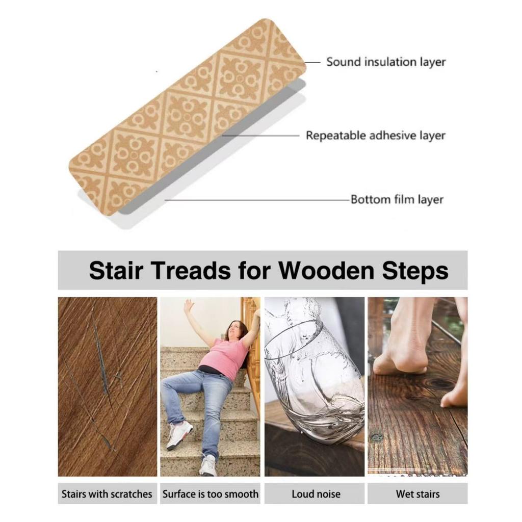 8''x30'' Vintage Luxury Floral Self-Sticking Stair Treads Mat Polyester Non-Slip TPR Backing Home Stain Resistant Anti-Slip