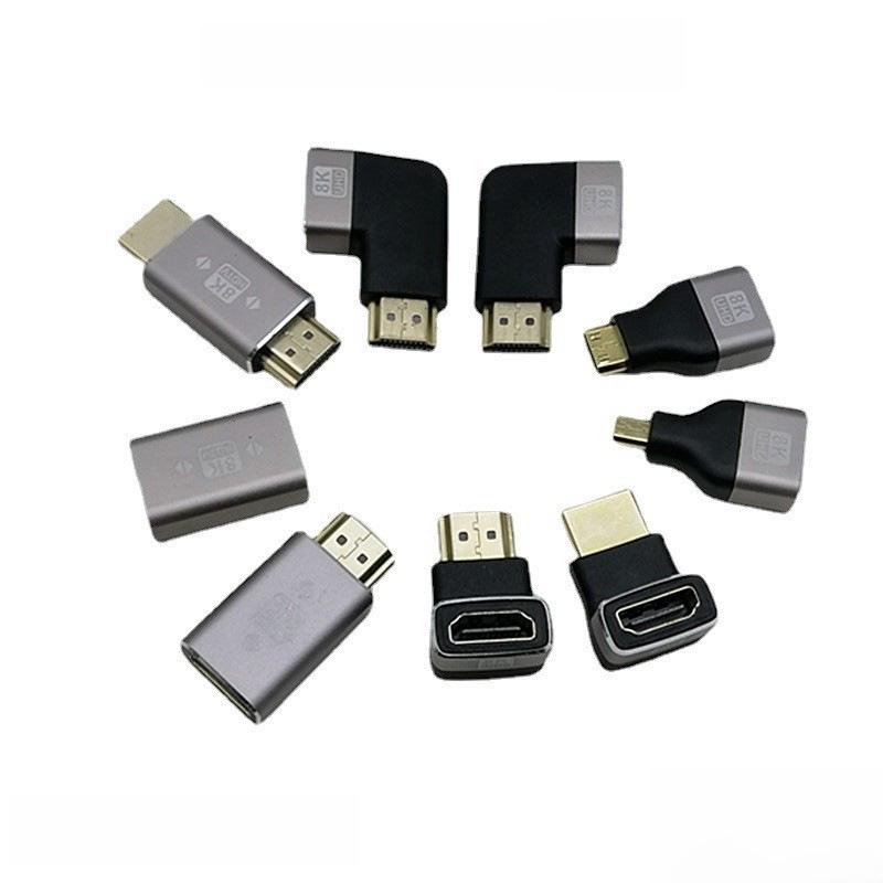 Сквозной адаптер HDMI 2.1, алюминиевый сплав, угол 90°/270°, мини-микрофон, 8K 60 Гц.