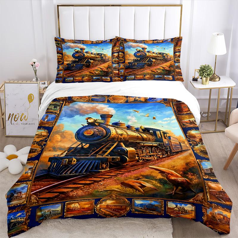 Steam Train Journey Print 3Pcs Bedding Setduvet Cover With 2 Bedropillowcase Home Birthday Gift