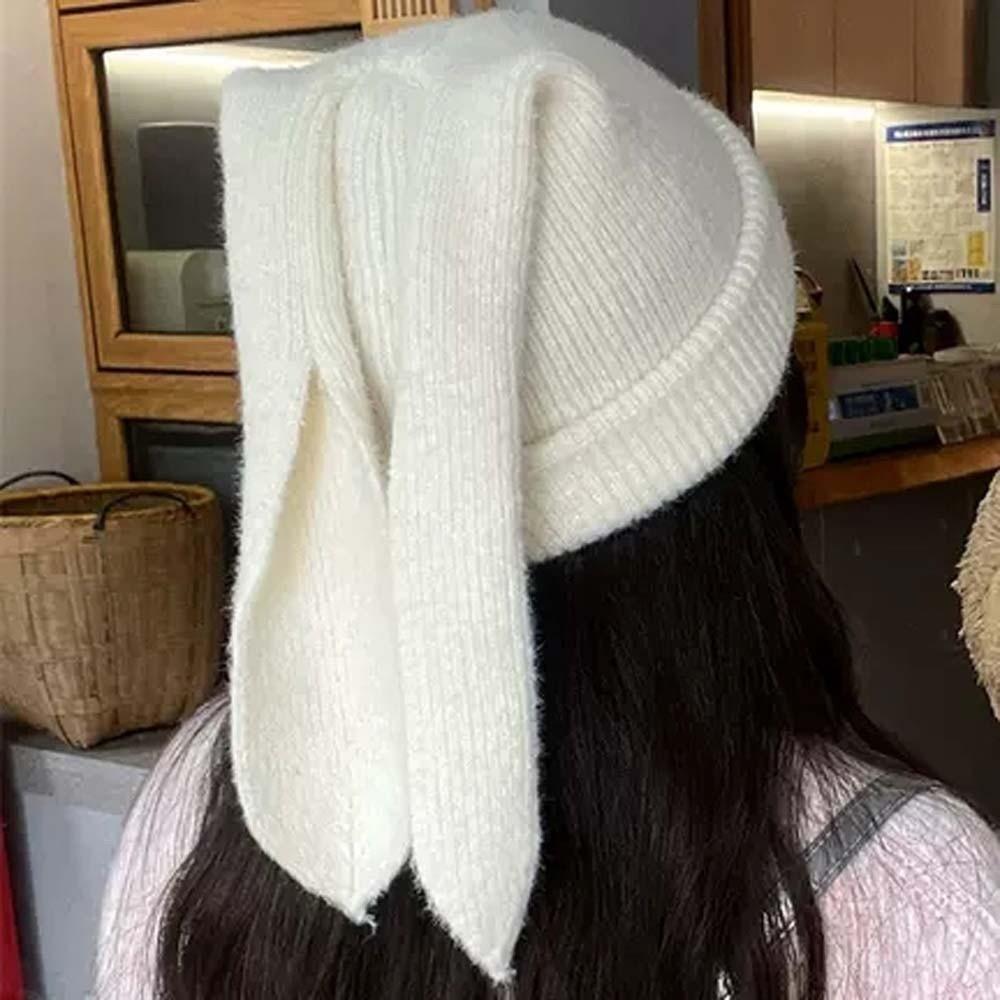 Korean Style Rabbit Ears Cap Elastic Solid Color Knitted Hat Woolen Hat Brimless Beanie Hat Couple