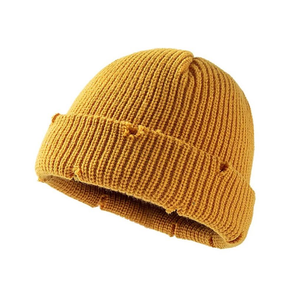 Warm Keeping Short Knit Beanie Acrylic Men Women Knitted Hat Fashion Cuff Beanie Hat Unisex