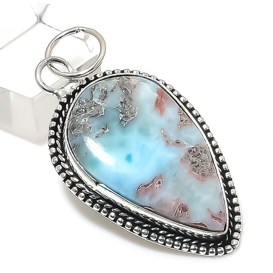 Republic Larimar Gemstone 925 Sterling Silver Jewelry Pendant 2.17" A6s24