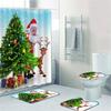 4pcs Merry Christmas Shower Curtain Polyester Shower Curtain Pedestal Rug Set Bathroom Decor Waterproof Curtain