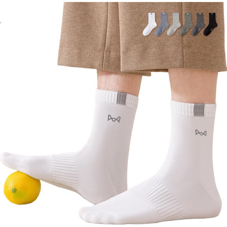 MiiOW 6 Pairs Men's Pure Cotton Antibacterial Mid-Calf Socks 10A Autumn Winter Sports Sweat-Absorbing Odor-Resistant Basketball Socks