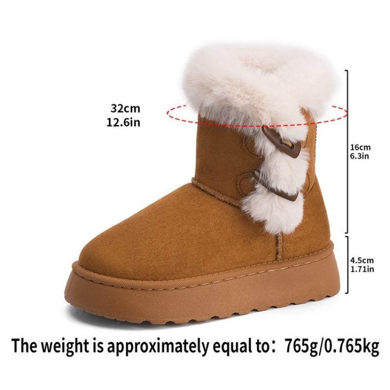 Versatile Platform Snow Boots Women's Winter Velvet Thickened Lightweight Horn Buckle Integrated Cotton Shoes