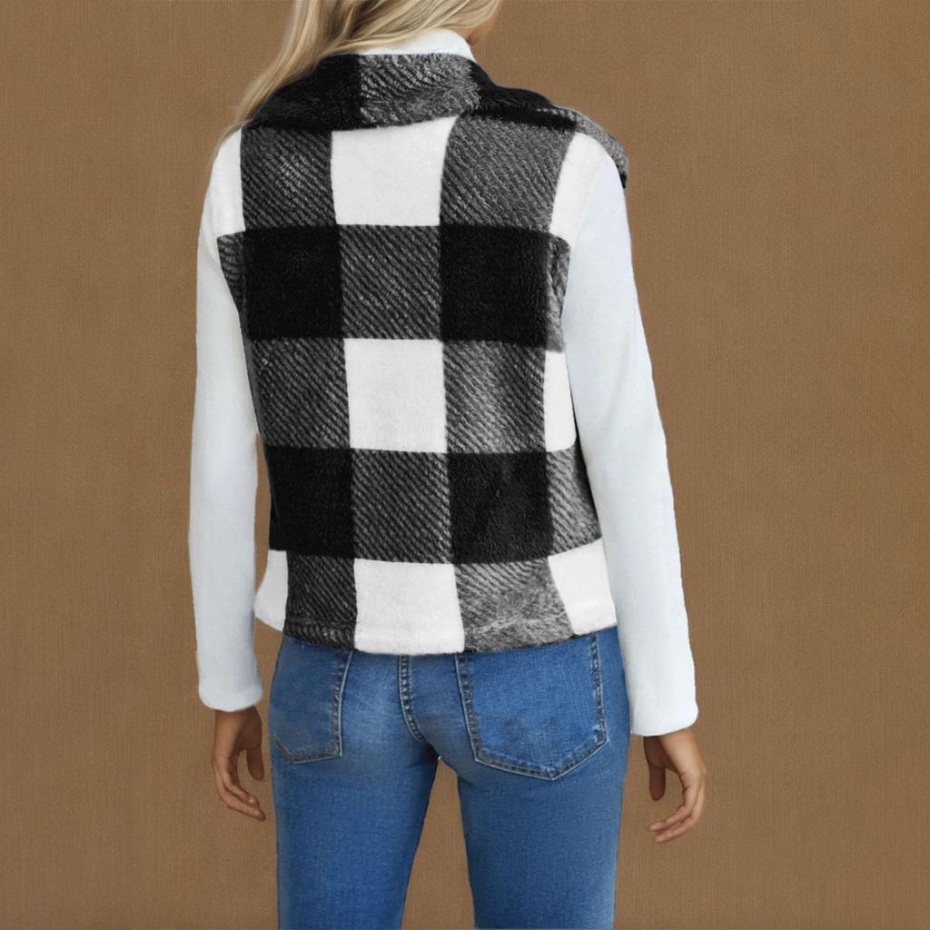 Женская флисовая жилетка без рукавов, фланелевая клетчатая куртка, пальто больших размеров