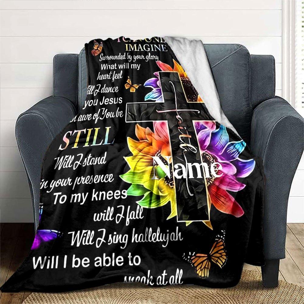 Faith Cross With Butterflies And Flowers Home Customize Your Name Blankets Soft Cozy Lightweight For All Seasons Perfect For Picnics Sofa Office Bed