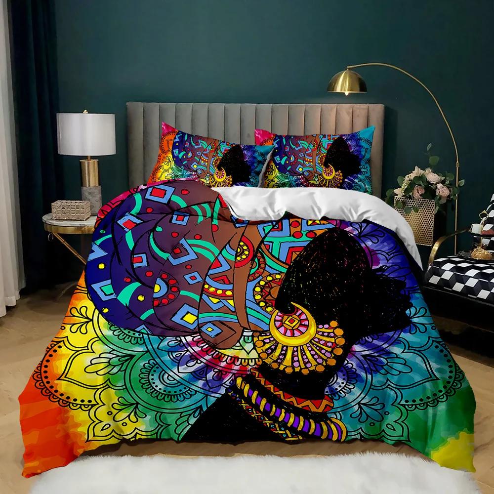 Комплект постельного белья African Woman Duvet Cover Set African Striped Twin Beddding Set Ethno Afro Traditional Exotic Queen King Polyester Qulit Cover