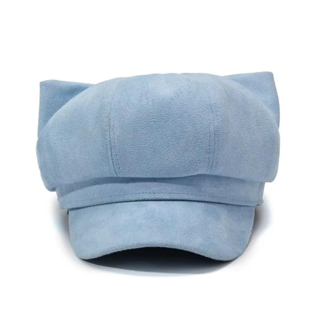 Warm Lining Cat Ear Beret Adjustable Octagonal Hat New Newsboy Cap Women