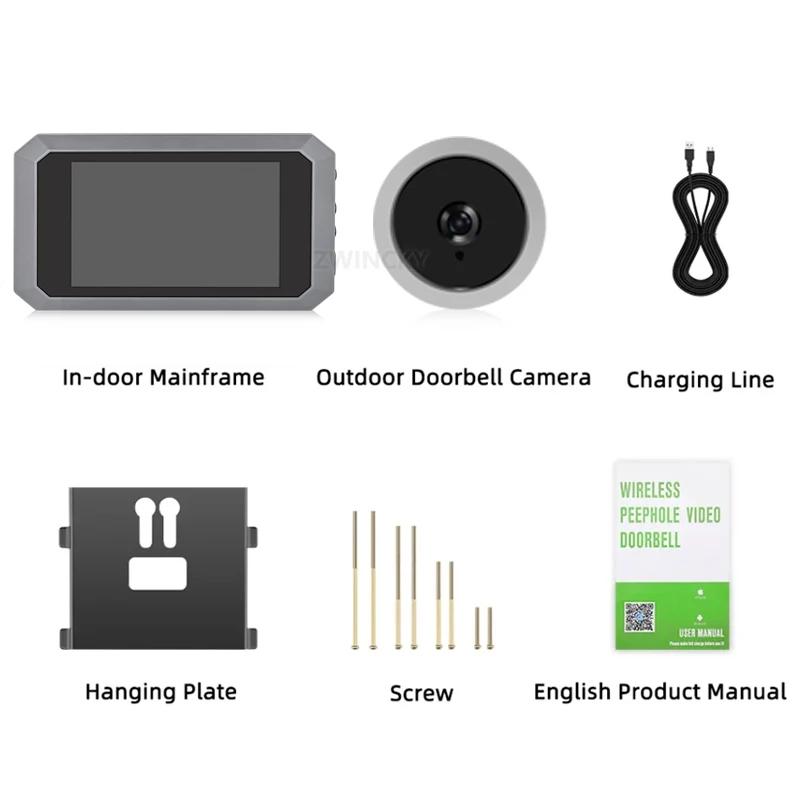 Умный цифровой дверной глазок с камерой 3,97 дюйма, ИК-ночное видение HD 1080P, мини-цифровой дверной глазок с кольцом для дверного звонка