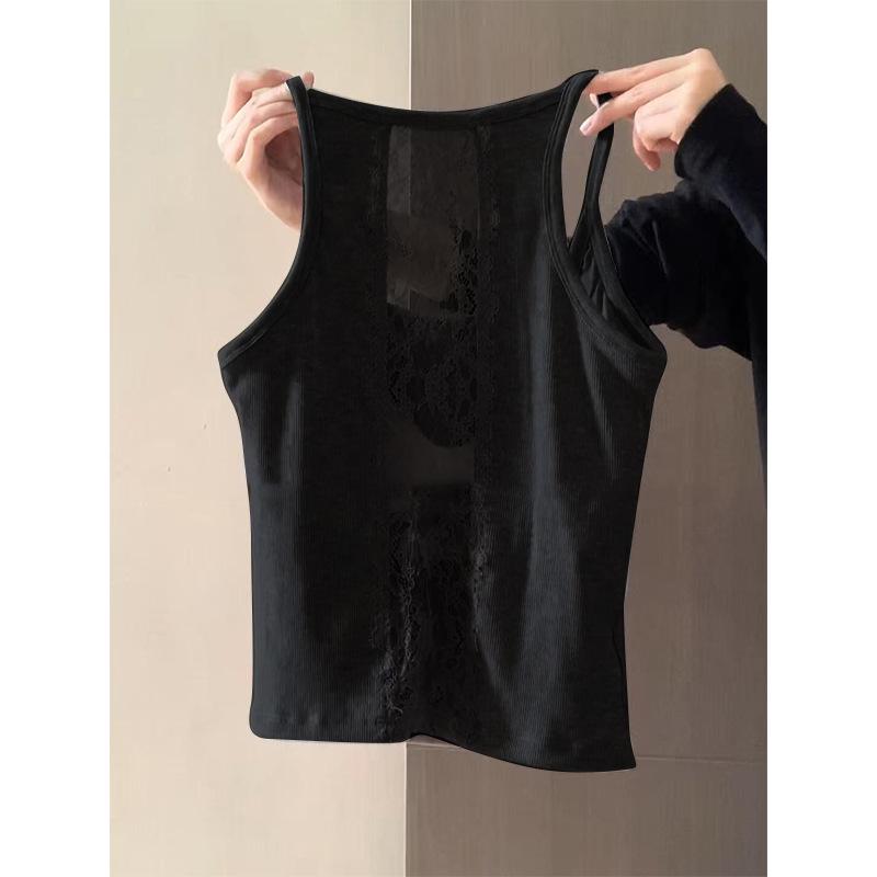 Кружевная майка на бретельках: Приталенный крой, сексуальный и чистый для женской весны/лета