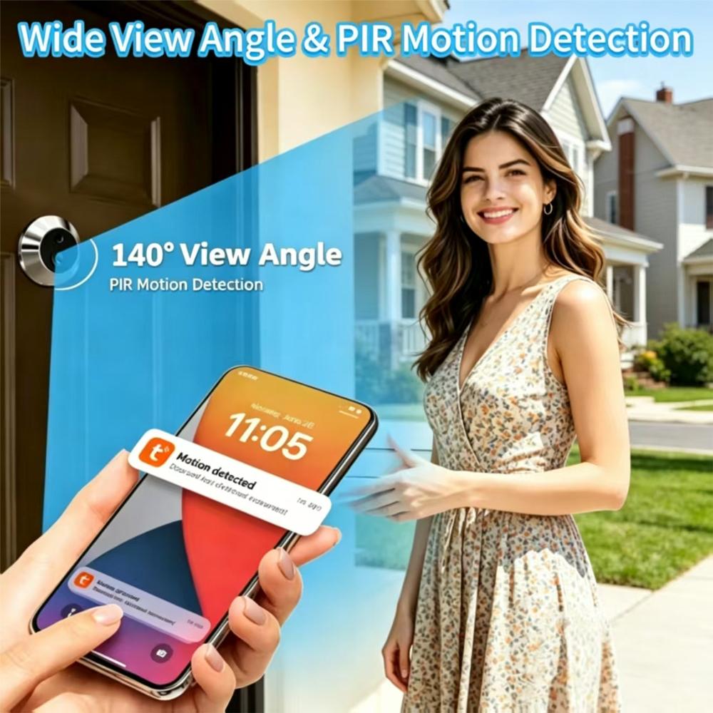 600PA 5 inch LCD Tuya Smart Doorbell Video Door Peepholes 2.4G Wifi 1080P Security Home Door Camera 10000mah Battery 24-hour Recording