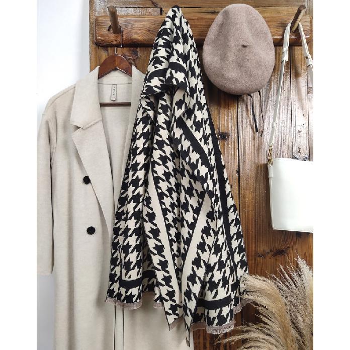 Women's winter scarf, versatile and high-end, made of faux cashmere, double-sided houndstooth pattern, thickened for warmth and protection from the