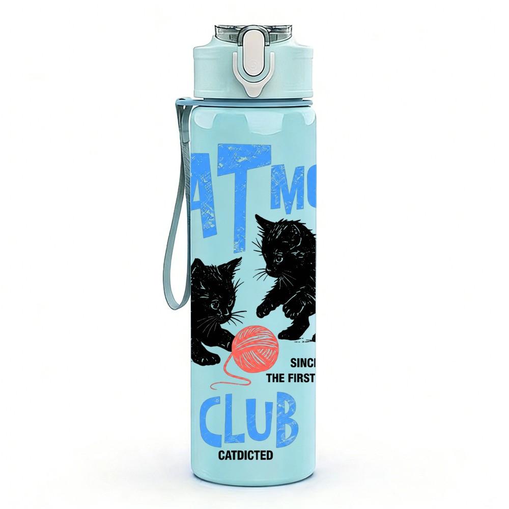 1PC Cat Mom Club Text Pattern 750ml Color Plastic Sports Water Bottle Leakproof Flip Straw Lid Suitable for Sports Office Home Use