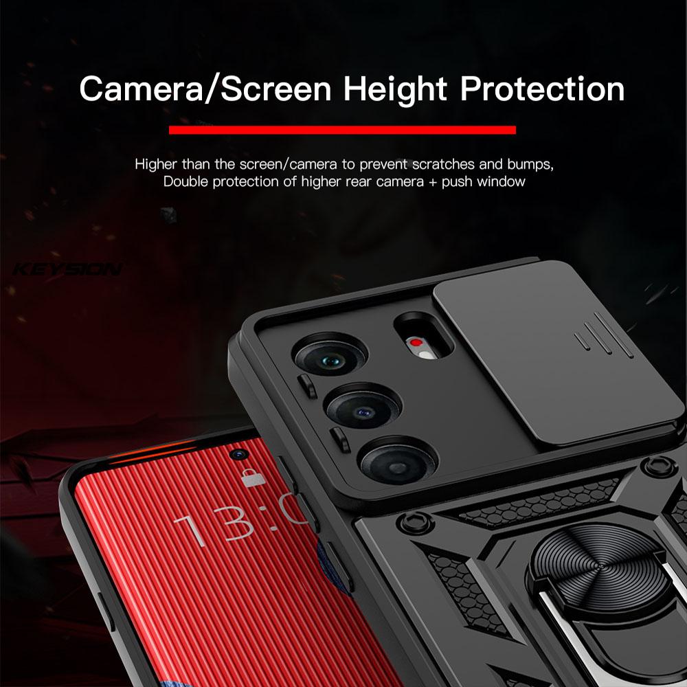 KEYSION Shockproof Case for TECNO Camon 40 Pro 4G Slide Camera Protection Metal Ring Stand Phone Back Cover for TECNO Camon40 4G