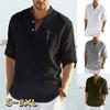Chinese Linen Blouse New Fashion Casual Shirt Long-sleeved Buttons V-neck Baggy T-shirt Mens Solid Color Traditional S-3XL