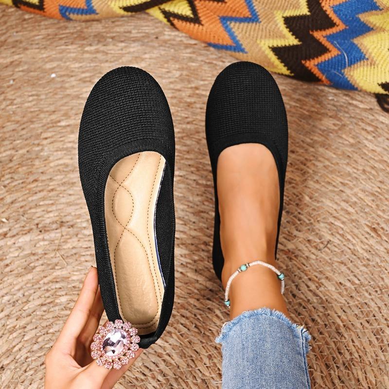 Fashion Round Toe Women Flats Comfortable Knit Ballet Flat Shoes Casual Slip On Shallow Shoes Office Boat Shoes Trend Plus Size Loafers