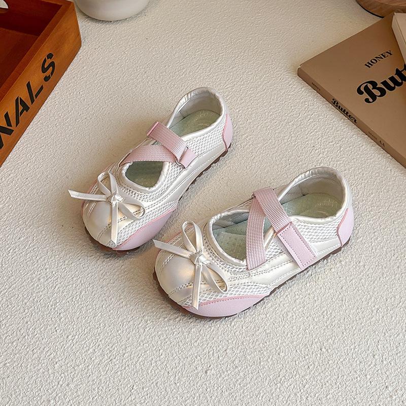 Girls' color-blocked sneakers2026Spring and summer new mesh cute bow children's running shoes casual shoes Korean style