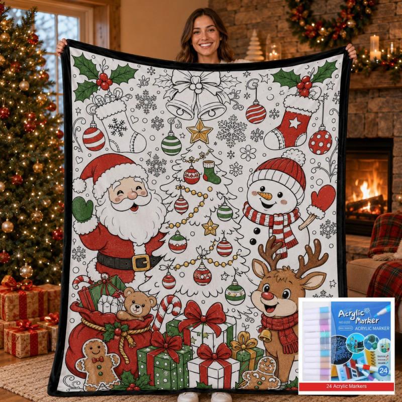 Santa Claus Coloring Flannel Blanket 2026 All Season Office Nap Soft