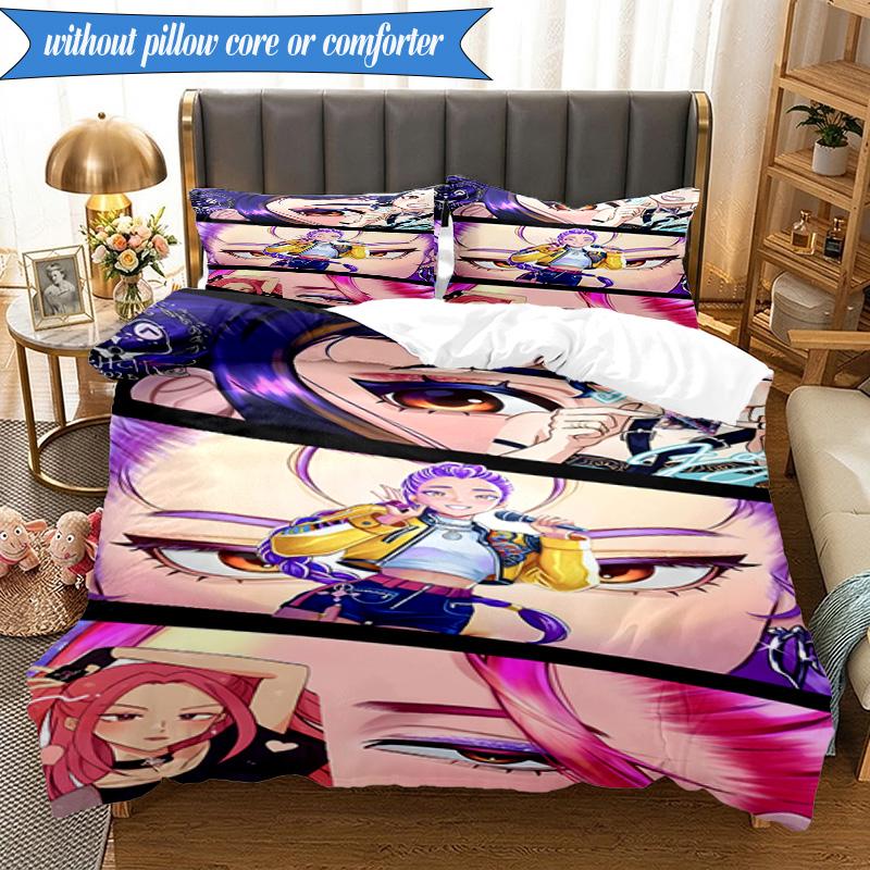 Kpop cartoon 3pcs K-pop music group Bedding set,Ideal for Bedroom, Dormitory,Including Duvet Cover And 2pcs Pillowcases,Fan gifts